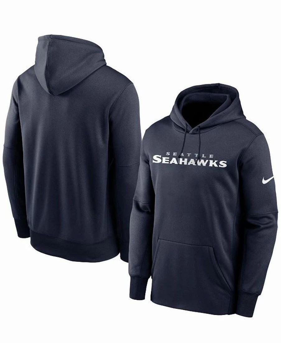 Sports Fan Shop * | Nike Men'S College Seattle Seahawks Fan Gear Wordmark Performance Pullover Hoodie Navy