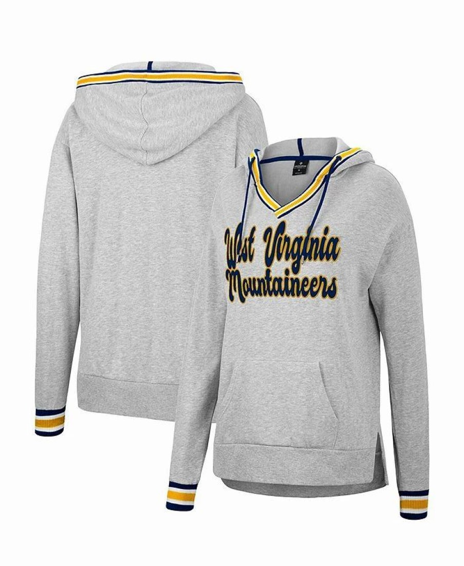 Sports Fan Shop * | Women'S West Virginia Mountaineers Andy V-Neck Pullover Hoodie Heathered Gray