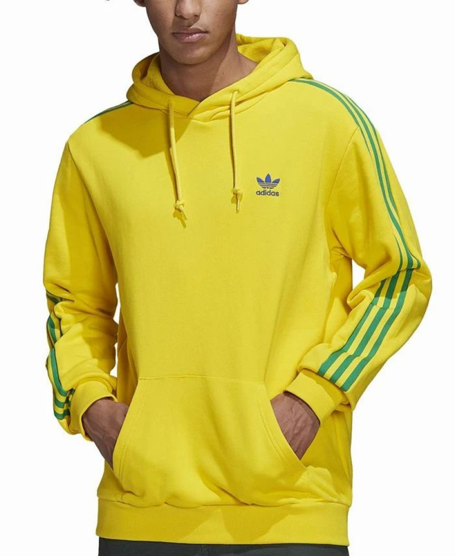 Activewear * | Adidas Men'S Brazil Pullover Logo Stripe Hoodie Yellow/Grn