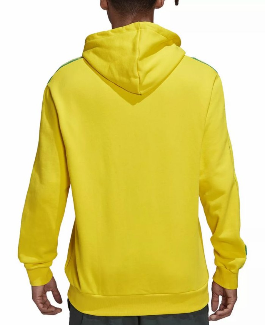 Activewear * | Adidas Men'S Brazil Pullover Logo Stripe Hoodie Yellow/Grn