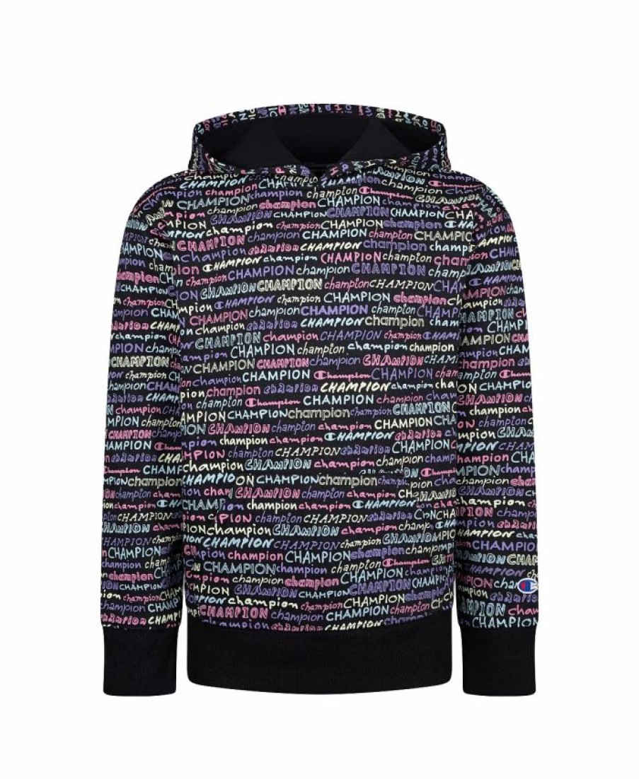 Kids * | Champion Big Girls Multi Colors Fleece Hoodie Black