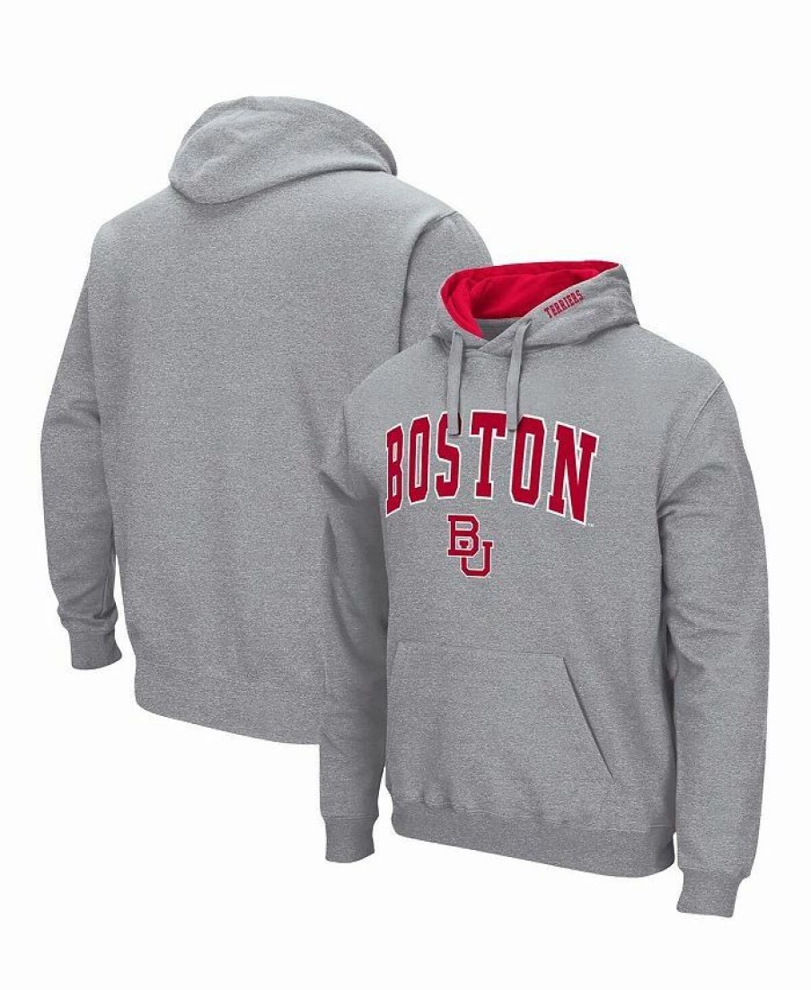 Sports Fan Shop * | Men'S Boston University Arch And Logo Pullover Hoodie Heathered Gray