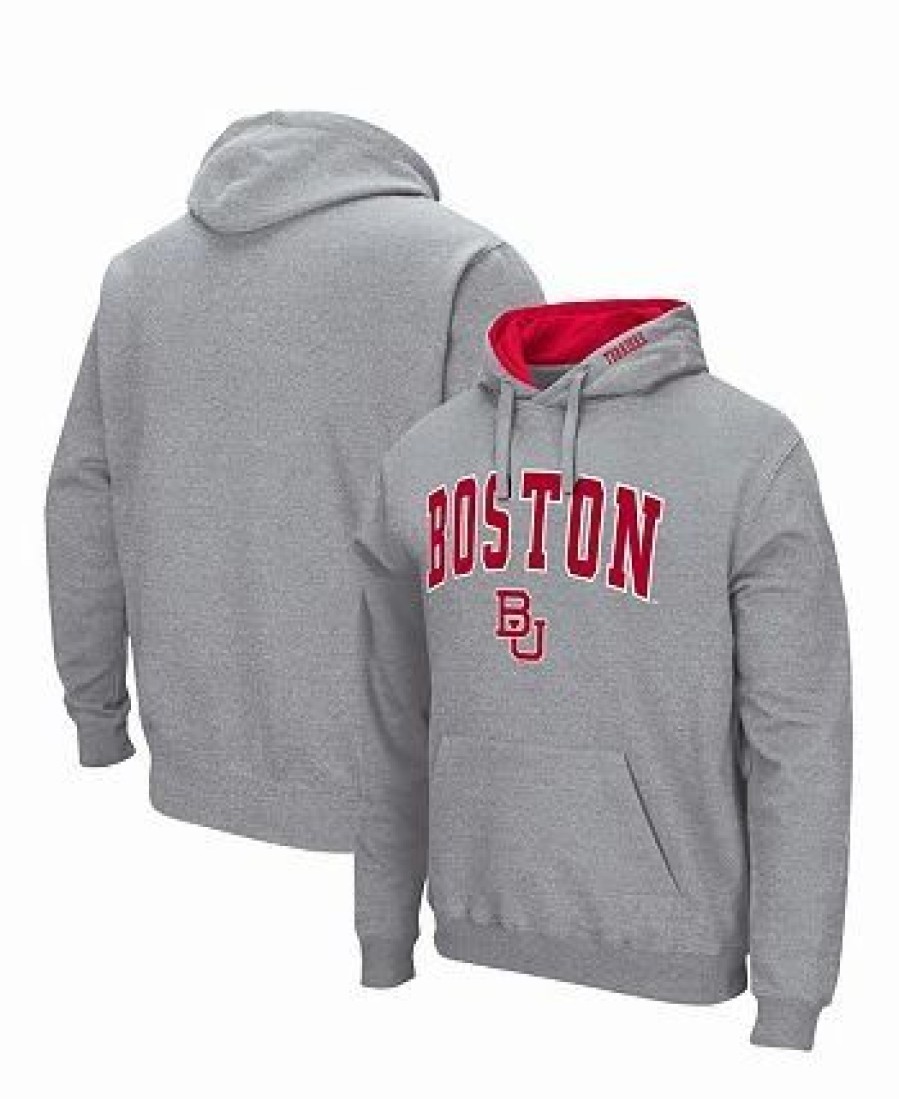 Sports Fan Shop * | Men'S Boston University Arch And Logo Pullover Hoodie Heathered Gray