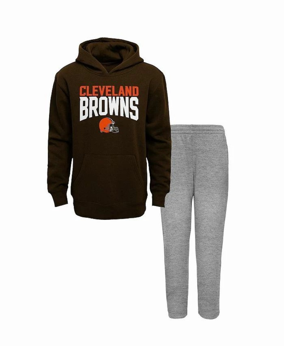 Sports Fan Shop * | Outerstuff Youth Boys Brown, Heathered Gray Cleveland Browns Fan Flare Pullover Hoodie And Pants Set Brown, Heather Gray