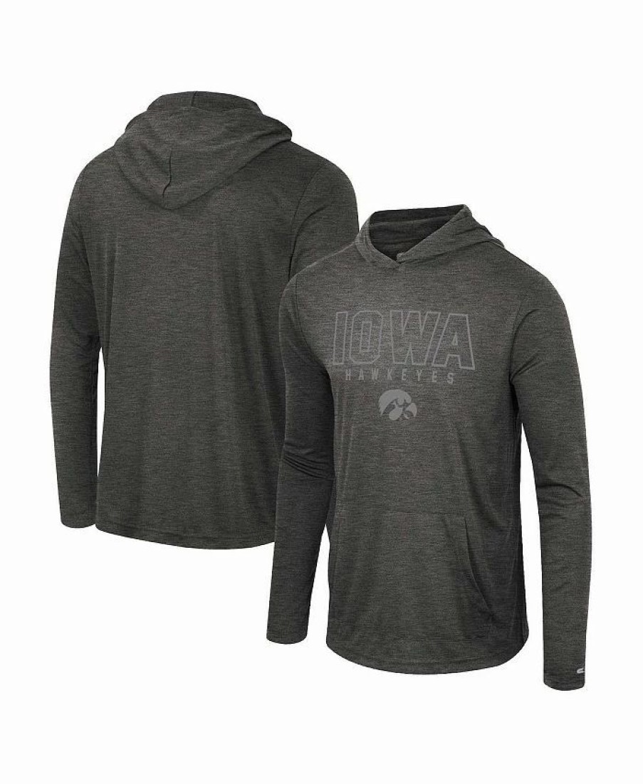 Sports Fan Shop * | Men'S Iowa Hawkeyes Slub Long Sleeve Hoodie T-Shirt Heather Black