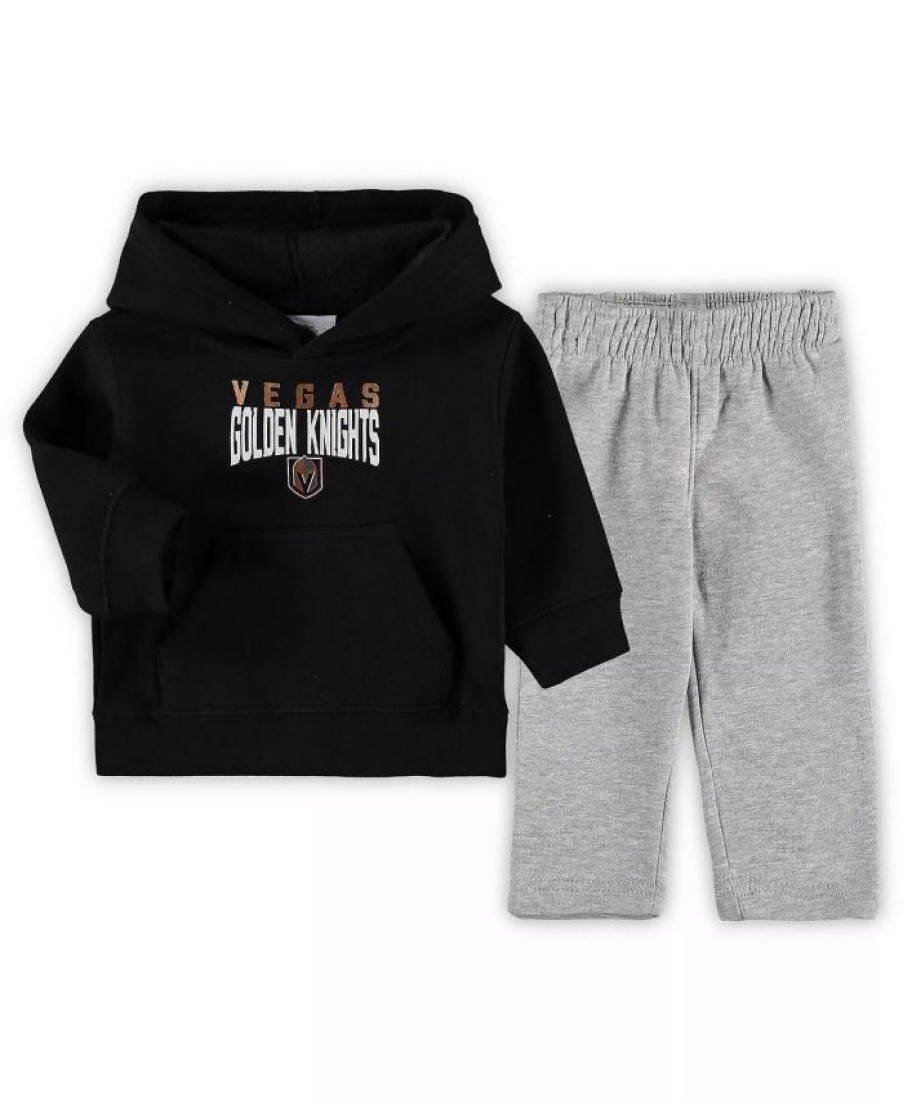 Sports Fan Shop * | Outerstuff Infant Boys And Girls Vegas Golden Knights Fan Flare Pullover Hoodie And Pants Set Black, Heathered Gray