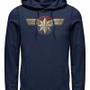 Hoodies & Sweatshirts * | Marvel Men'S Captain Marvel Chest Logo Costume, Pullover Hoodie Navy