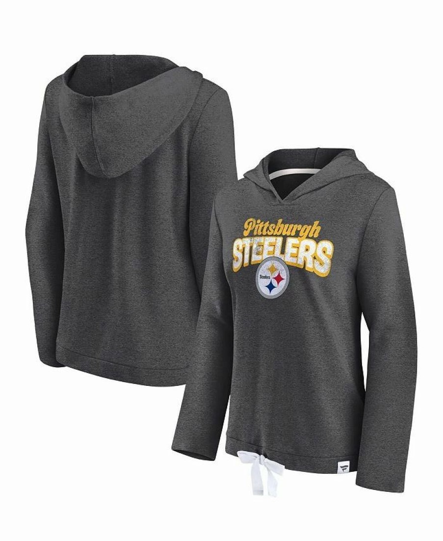 Sports Fan Shop * | Fanatics Women'S Branded Pittsburgh Steelers First Team Flowy Cropped Pullover Hoodie Heather Charcoal