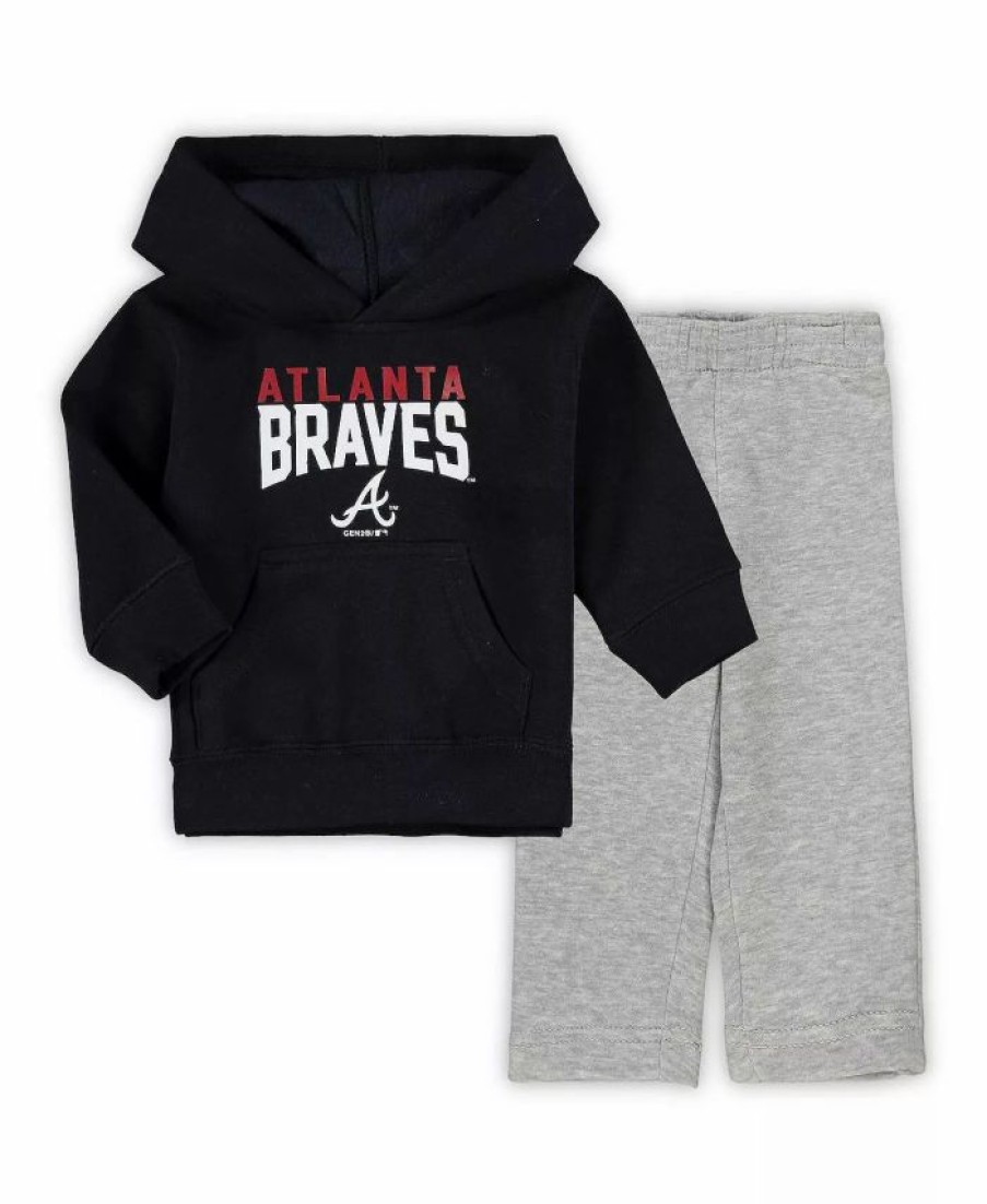 Sports Fan Shop * | Outerstuff Infant Boys And Girls Navy, Heather Gray Atlanta Braves Fan Flare Fleece Hoodie And Pants Set Navy, Heathered Gray