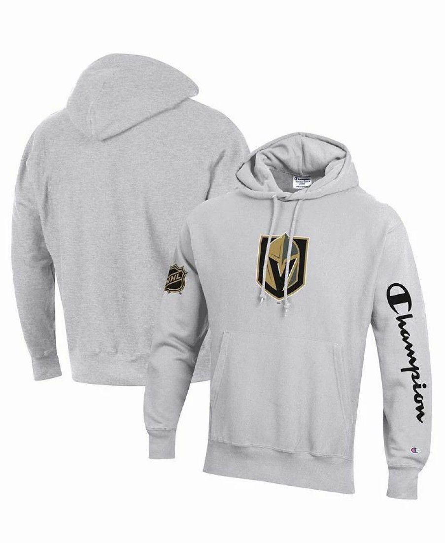 Sports Fan Shop * | Champion Men'S Vegas Golden Knights Reverse Weave Pullover Hoodie Heathered Gray