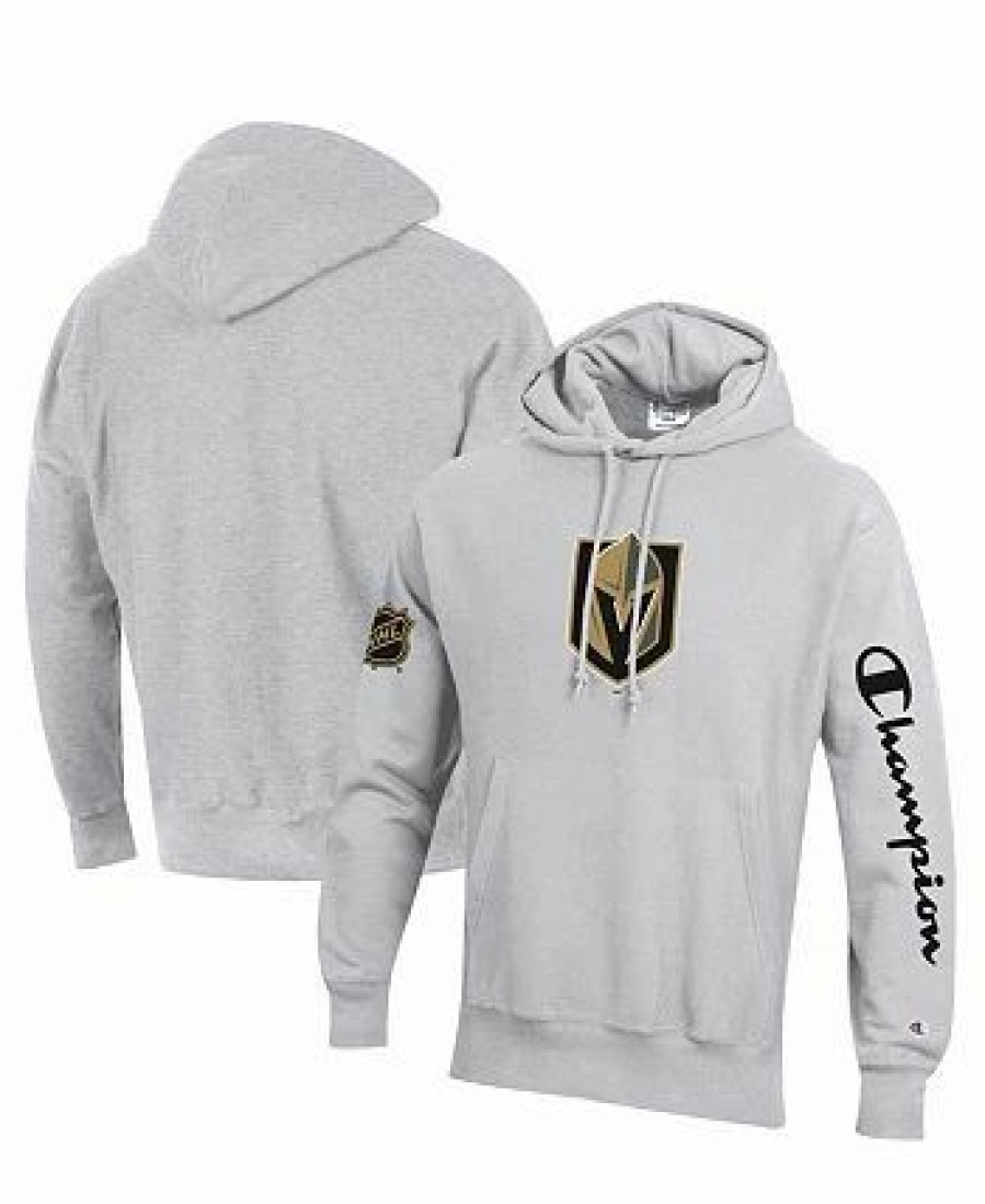 Sports Fan Shop * | Champion Men'S Vegas Golden Knights Reverse Weave Pullover Hoodie Heathered Gray